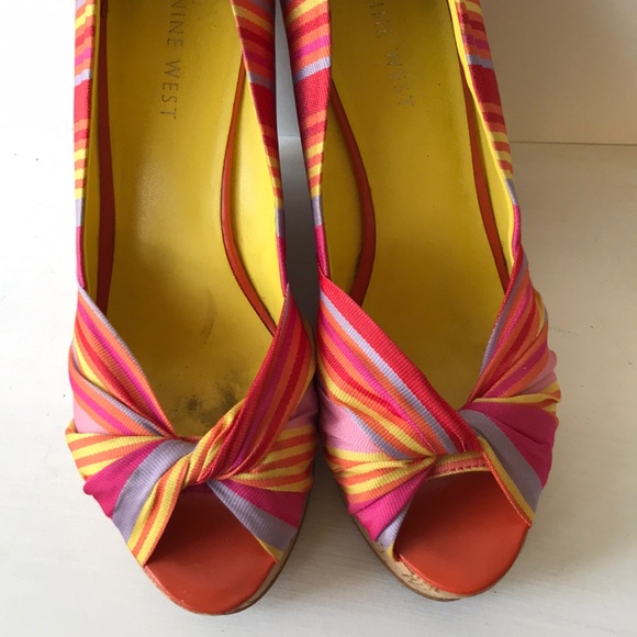 Summer bright striped cork covered wedges - Picture 4 of 4